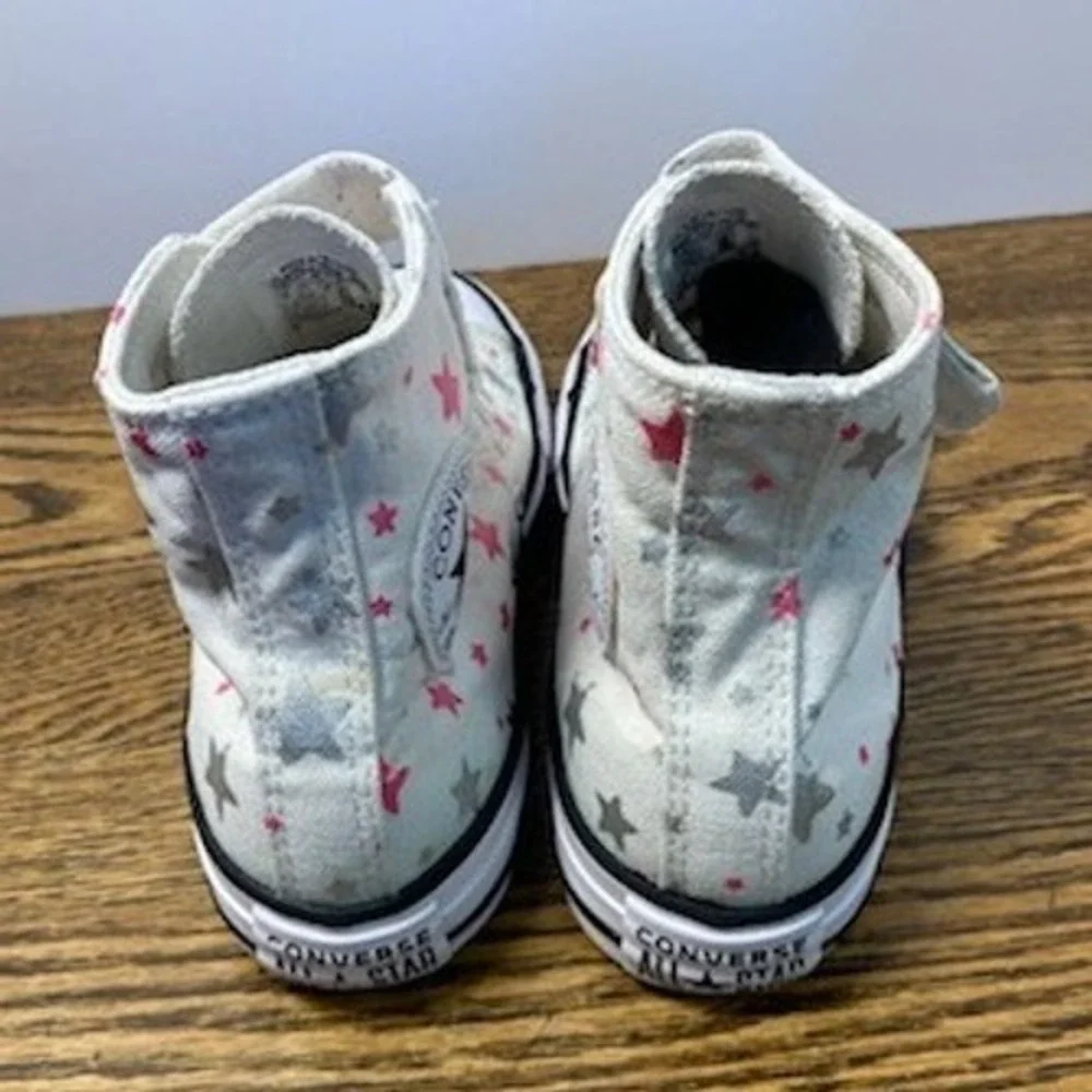 Converse Chuck Taylor All Star High Top Star Print White Pink Silver Youth 1